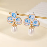 Blue & White Porcelain Heart Bow Studs