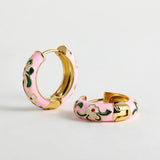 Enamel Flower Huggie Hoop Earrings