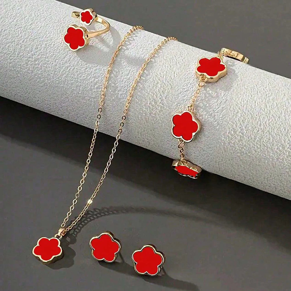 Five-Petal Clover Jewelry Set — Bracelet, Earrings & Necklace