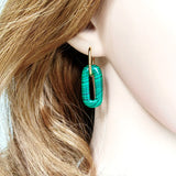 Hollow Green Stone Square Earrings