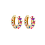 Boho Enamel Flower Hoop Earrings