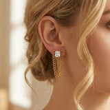 Square Zircon Cuban Link Tassel Earrings