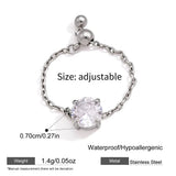 Sparkling CZ Heart Adjustable Chain Ring