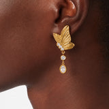 Gold Butterfly Pendant Drop Earrings