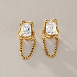 Square Zircon Chain Drop Earrings