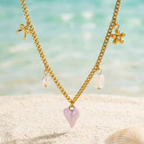 Gold Pink Heart Pendant Necklace