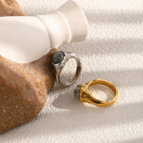Oval Natural Stone PVD Gold Ring