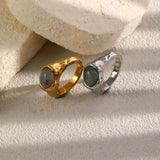 Oval Natural Stone PVD Gold Ring