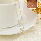 Dainty CZ Flower Pendant Necklace
