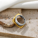 Two-Tone Square & Round Double Layer Ring