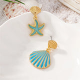Asymmetrical Shell & Starfish Drop Earrings