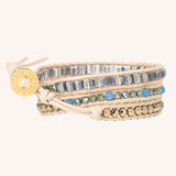 Square Cut Crystals with Gold Accent Three Wrap Bracelet