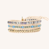 Square Cut Crystals with Gold Accent Three Wrap Bracelet