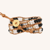 Black Crystals on Natural Leather Three Wrap Bracelet