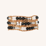 Black Crystals on Natural Leather Three Wrap Bracelet