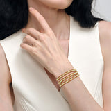 Gold Beads on Natural Leather Three Wrap Bracelet