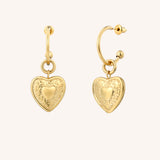 Vintage Heart Charm Hoops